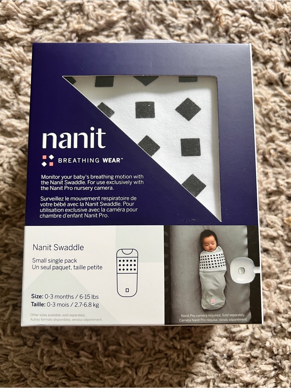 Nanit Breathing Wear Swaddle - White with Black Diamond Print